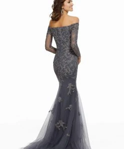 MGNY By Mori Lee - 72015 Metallic Lace Off-Shoulder Trumpet Dress