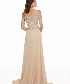 MGNY By Mori Lee - 72033 Embroidered Long Sleeve Off-Shoulder Dress