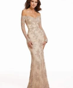 MGNY By Mori Lee - 72033 Embroidered Long Sleeve Off-Shoulder Dress