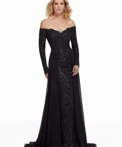 MGNY By Mori Lee - 72033 Embroidered Long Sleeve Off-Shoulder Dress