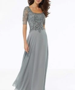 MGNY By Mori Lee - 72113 Crystal Beaded Square Neck Chiffon Dress