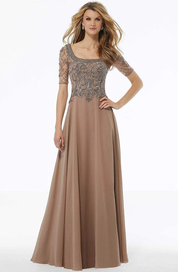 MGNY By Mori Lee - 72113 Crystal Beaded Square Neck Chiffon Dress 5 MGNY By Mori Lee - 72113 Crystal Beaded Square Neck Chiffon Dress