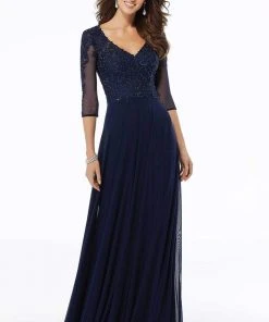 MGNY By Mori Lee - 72120 Embroidered V-neck A-line Dress 10 MGNY By Mori Lee - 72120 Embroidered V-neck A-line Dress