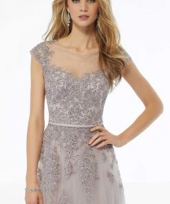 MGNY By Mori Lee - 72123 Beaded Lace Illusion Neck A-line Dress 9 MGNY By Mori Lee - 72123 Beaded Lace Illusion Neck A-line Dress