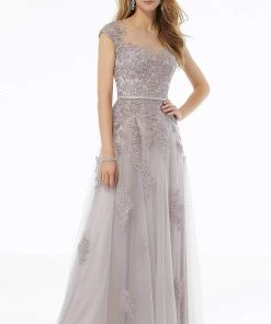 MGNY By Mori Lee - 72123 Beaded Lace Illusion Neck A-line Dress 8 MGNY By Mori Lee - 72123 Beaded Lace Illusion Neck A-line Dress