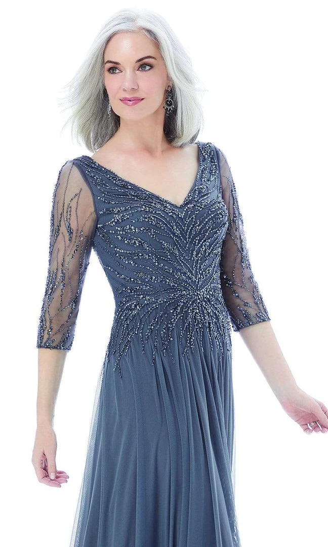 MGNY By Mori Lee - 72202 Sheer Quarter Sleeve Beaded Mesh A-Line Gown 4 MGNY By Mori Lee - 72202 Sheer Quarter Sleeve Beaded Mesh A-Line Gown