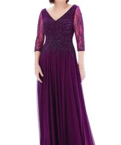 MGNY By Mori Lee - 72202 Sheer Quarter Sleeve Beaded Mesh A-Line Gown 8 MGNY By Mori Lee - 72202 Sheer Quarter Sleeve Beaded Mesh A-Line Gown