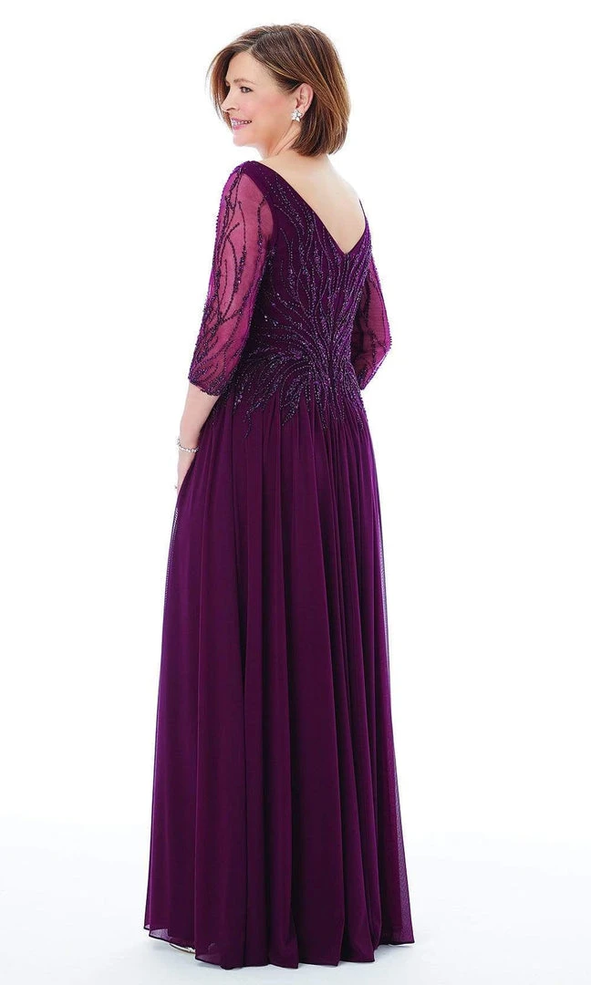 MGNY By Mori Lee - 72202 Sheer Quarter Sleeve Beaded Mesh A-Line Gown 6 MGNY By Mori Lee - 72202 Sheer Quarter Sleeve Beaded Mesh A-Line Gown