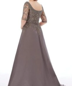 MGNY By Mori Lee - 72205 Beaded Net Luxe Satin A-Line Evening Gown