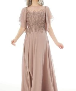 MGNY By Mori Lee - 72206 Flutter Sleeved Embellished Chiffon Gown