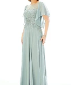 MGNY By Mori Lee - 72206 Flutter Sleeved Embellished Chiffon Gown