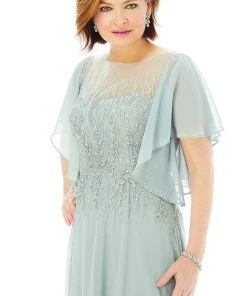 MGNY By Mori Lee - 72206 Flutter Sleeved Embellished Chiffon Gown