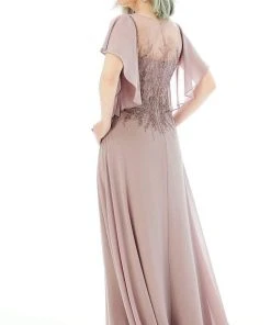 MGNY By Mori Lee - 72206 Flutter Sleeved Embellished Chiffon Gown