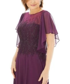 MGNY By Mori Lee - 72206 Flutter Sleeved Embellished Chiffon Gown