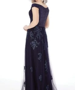 MGNY By Mori Lee - 72228 Off Shoulder Sequin Net High Slit A-Line Gown