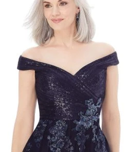 MGNY By Mori Lee - 72228 Off Shoulder Sequin Net High Slit A-Line Gown