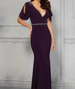 MGNY By Mori Lee - 72409 Plunging V-Neck Sheath Evening Dress