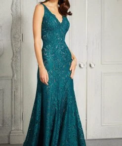 MGNY By Mori Lee - 72416 Embroidered Lace V Neck A-Line Gown