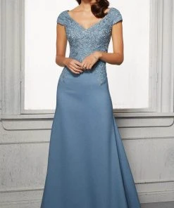 MGNY By Mori Lee - 72421 Cap Sleeves A-Line Evening Dress 10 MGNY By Mori Lee - 72421 Cap Sleeves A-Line Evening Dress