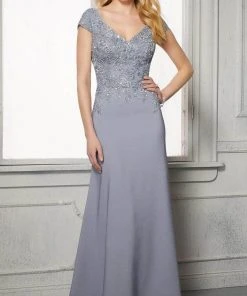 MGNY By Mori Lee - 72421 Cap Sleeves A-Line Evening Dress