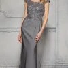 MGNY By Mori Lee - 72425 Cap Sleeve Sequined Crepe Evening Gown