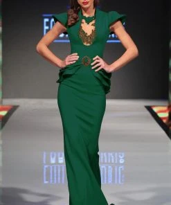 MNM Couture - 2295 Bell Cap Sleeve Peplum Sheath Gown