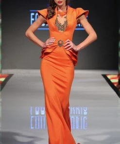 MNM Couture - 2295 Bell Cap Sleeve Peplum Sheath Gown