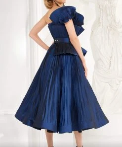 MNM COUTURE - 2565 Asymmetrical Ruched Origami Bodice Dress