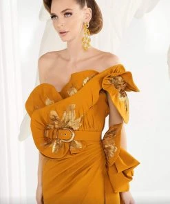 MNM COUTURE - 2579 Sequined Asymmetric Neck Fitted Dress