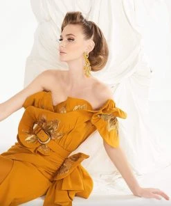 MNM COUTURE - 2579 Sequined Asymmetric Neck Fitted Dress