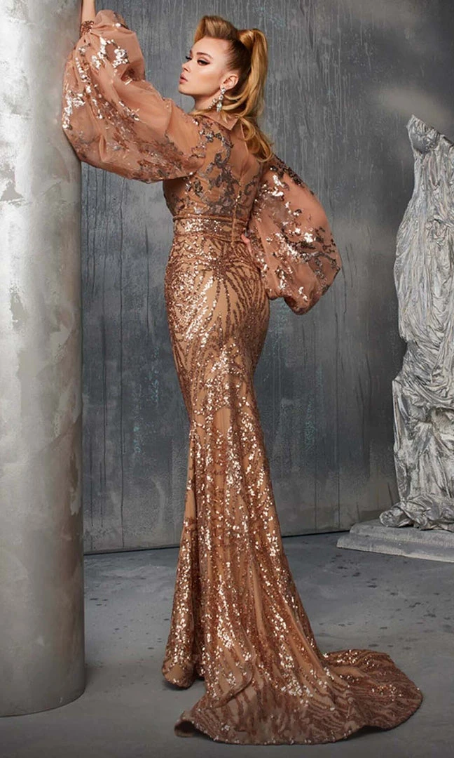 MNM COUTURE - 2637 Embellished High Neck Trumpet Dress 4 MNM COUTURE - 2637 Embellished High Neck Trumpet Dress