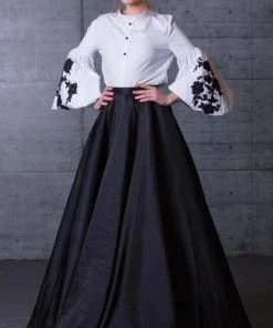 MNM Couture - Blouson Sleeve Two-Toned Evening Gown N0111