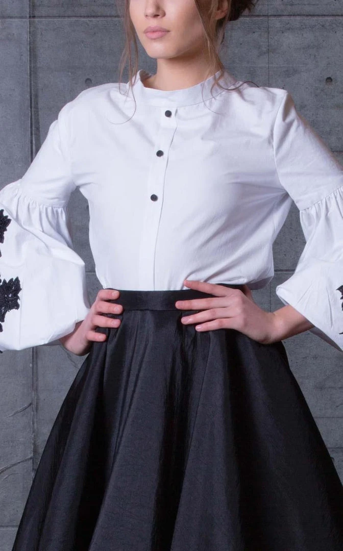 MNM Couture - Blouson Sleeve Two-Toned Evening Gown N0111 5 MNM Couture - Blouson Sleeve Two-Toned Evening Gown N0111