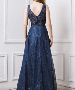 MNM COUTURE - F00625 Embroidered Deep V-neck A-line Gown 6 MNM COUTURE - F00625 Embroidered Deep V-neck A-line Gown