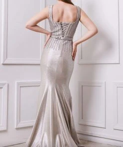 MNM COUTURE - F4211 Bead-Textured Metallic Mermaid Gown 7 MNM COUTURE - F4211 Bead-Textured Metallic Mermaid Gown