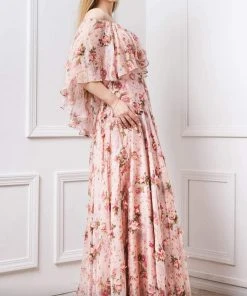 MNM COUTURE - F4468 Ruffle Flounce 3D Floral A-Line Dress With Capelet 9 MNM COUTURE - F4468 Ruffle Flounce 3D Floral A-Line Dress With Capelet