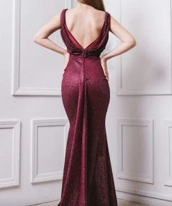 MNM COUTURE - F4827 Cowl Draped Metallic Mermaid Gown 8 MNM COUTURE - F4827 Cowl Draped Metallic Mermaid Gown