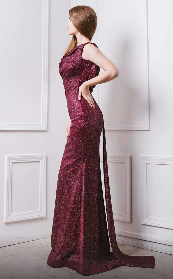 MNM COUTURE - F4827 Cowl Draped Metallic Mermaid Gown 5 MNM COUTURE - F4827 Cowl Draped Metallic Mermaid Gown