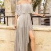 MNM COUTURE - F6205 Pleated Off Shoulder High Low Dress 2 MNM COUTURE - F6205 Pleated Off Shoulder High Low Dress