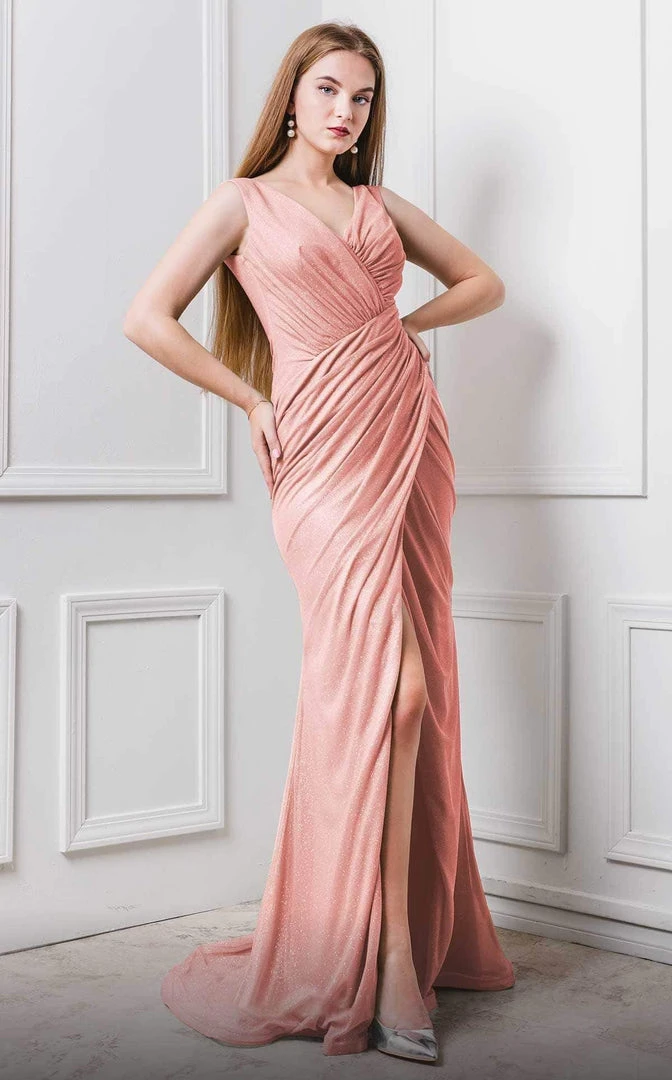 MNM COUTURE - F6265 V-neck Wrapped Trumpet Dress With Slit 8 MNM COUTURE - F6265 V-neck Wrapped Trumpet Dress With Slit