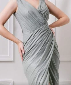 MNM COUTURE - F6265 V-neck Wrapped Trumpet Dress With Slit 12 MNM COUTURE - F6265 V-neck Wrapped Trumpet Dress With Slit
