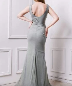MNM COUTURE - F6265 V-neck Wrapped Trumpet Dress With Slit 10 MNM COUTURE - F6265 V-neck Wrapped Trumpet Dress With Slit