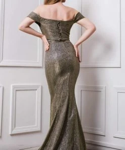 MNM COUTURE - F7541 Beaded Off-Shoulder Mermaid Dress