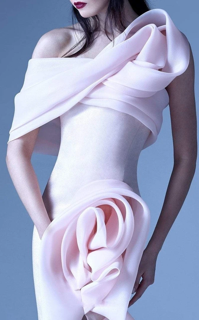 MNM Couture - G0935 One Shoulder 3D Floral Accent Fitted Gown W Slit 5 MNM Couture - G0935 One Shoulder 3D Floral Accent Fitted Gown W Slit