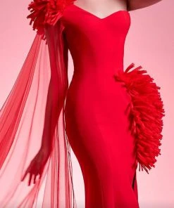 MNM COUTURE - G1211 Asymmetrical Fringed High Slit Mermaid Gown 7 MNM COUTURE - G1211 Asymmetrical Fringed High Slit Mermaid Gown