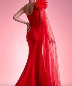 MNM COUTURE - G1211 Asymmetrical Fringed High Slit Mermaid Gown 6 MNM COUTURE - G1211 Asymmetrical Fringed High Slit Mermaid Gown