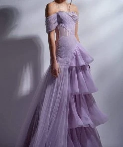 MNM Couture - G1282 Sheer Corset Bodice Ruffle A-Line Gown