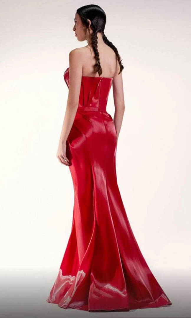 MNM COUTURE G1411 - Pleated Strapless High Slit Evening Gown 4 MNM COUTURE G1411 - Pleated Strapless High Slit Evening Gown