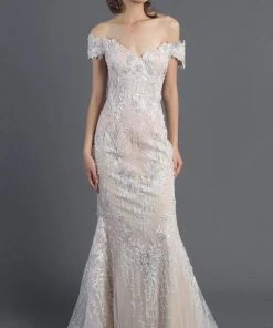 MNM Couture - K3555 Bedazzled Off-Shoulder Trumpet Dress