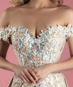 MNM Couture - K3556 Off The Shoulder Applique Gown With Overskirt